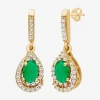 Fine Jewelry Womens Gemstone & 1/6 Ct. T.w. Natural Diamond 10k Gold Oval Drop Earrings In Green