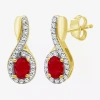 Fine Jewelry Womens Gemstone & 1/6 Ct. T.w. Natural Diamond 10k Gold Oval Drop Earrings In Red