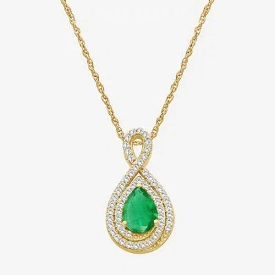 Fine Jewelry Womens Gemstone & 1/6 Ct. T.w. Natural Diamond 10k Gold Pear 18 Inch Pendant Necklace In Green