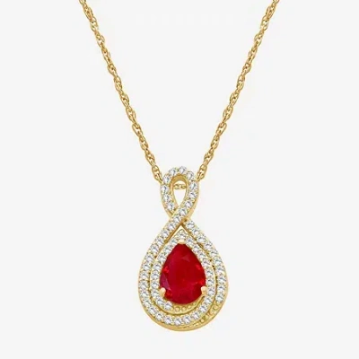 Fine Jewelry Womens Gemstone & 1/6 Ct. T.w. Natural Diamond 10k Gold Pear 18 Inch Pendant Necklace In Red