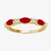 Fine Jewelry Womens Gemstone & 1/8 Ct. T.w. Natural Diamond 10k Gold Marquise Band In Red