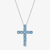 Fine Jewelry Womens Gemstone Sterling Silver Cross Pendant Necklace In Blue