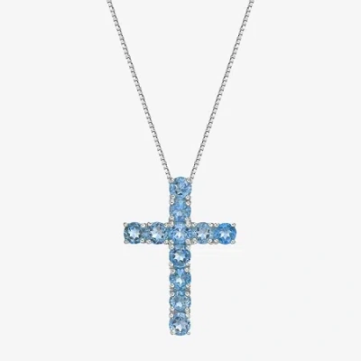 Fine Jewelry Womens Gemstone Sterling Silver Cross Pendant Necklace In Blue