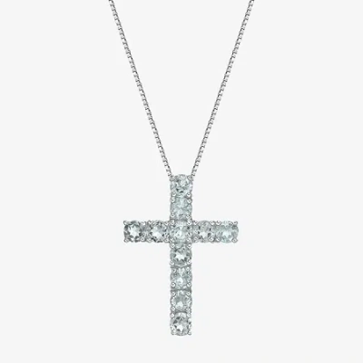 Fine Jewelry Womens Gemstone Sterling Silver Cross Pendant Necklace In Blue