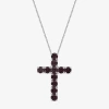 Fine Jewelry Womens Gemstone Sterling Silver Cross Pendant Necklace In Burgundy