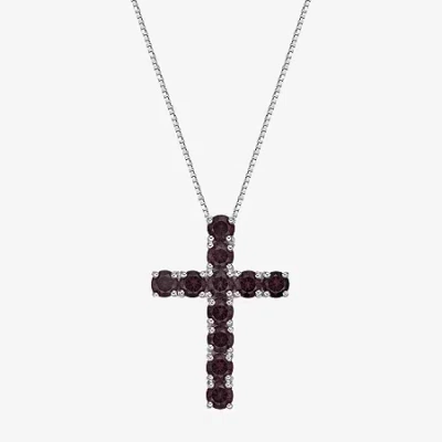 Fine Jewelry Womens Gemstone Sterling Silver Cross Pendant Necklace In Burgundy