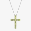 Fine Jewelry Womens Gemstone Sterling Silver Cross Pendant Necklace In Green