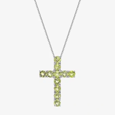 Fine Jewelry Womens Gemstone Sterling Silver Cross Pendant Necklace In Green