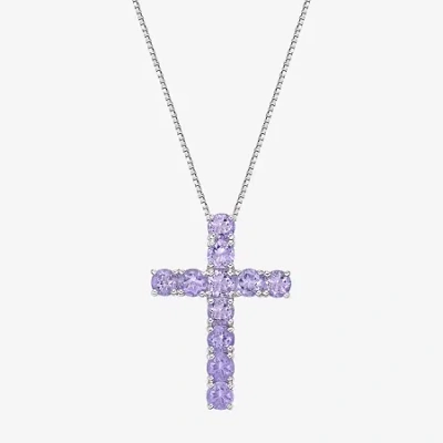 Fine Jewelry Womens Gemstone Sterling Silver Cross Pendant Necklace In Purple
