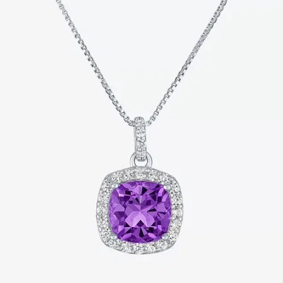 Fine Jewelry Womens Gemstone Sterling Silver Cushion Pendant Necklace In Purple