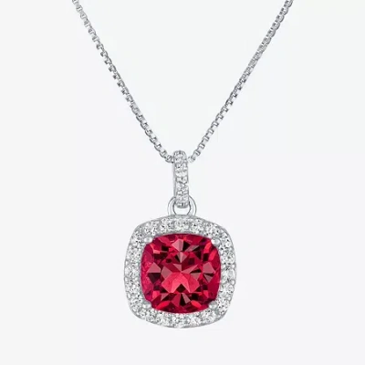 Fine Jewelry Womens Gemstone Sterling Silver Cushion Pendant Necklace In Red