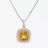 Fine Jewelry Womens Gemstone Sterling Silver Cushion Pendant Necklace In Yellow