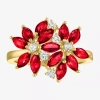 Fine Jewelry Womens Gemstone Sterling Silver Flower Cluster Cocktail Ring In Red