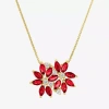 Fine Jewelry Womens Gemstone Sterling Silver Flower Pendant Necklace In Red