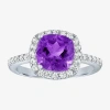 Fine Jewelry Womens Gemstone Sterling Silver Halo Cushion Cocktail Ring In Purple
