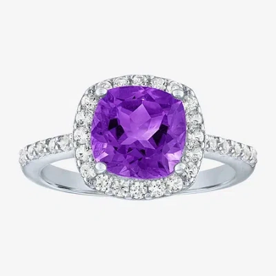 Fine Jewelry Womens Gemstone Sterling Silver Halo Cushion Cocktail Ring In Purple