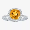 Fine Jewelry Womens Gemstone Sterling Silver Halo Cushion Cocktail Ring In Yellow