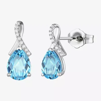 Fine Jewelry Womens Gemstone Sterling Silver Or 14k Gold Over Silver 14mm Pear Stud Earrings In Blue