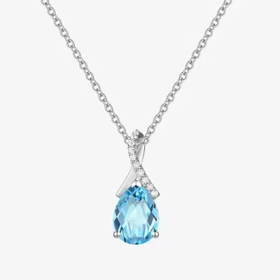 Fine Jewelry Womens Gemstone Sterling Silver Or 14k Gold Over Silver Pear Pendant Necklace In Blue