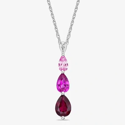 Fine Jewelry Womens Gemstone Sterling Silver Pear Pendant Necklace In Red