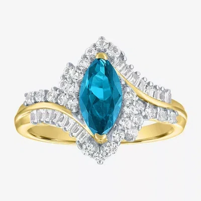 Fine Jewelry Womens Gemstone14k Gold Over Silver Halo Side Stone Cocktail Ring In Blue