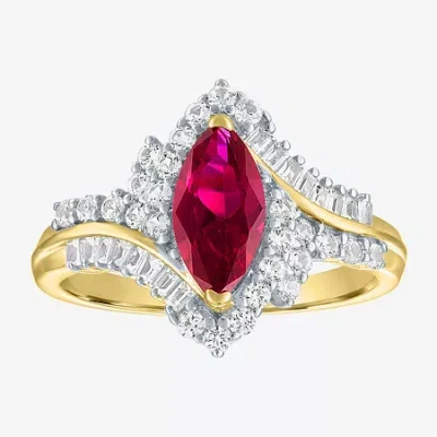 Fine Jewelry Womens Gemstone14k Gold Over Silver Halo Side Stone Cocktail Ring In Red