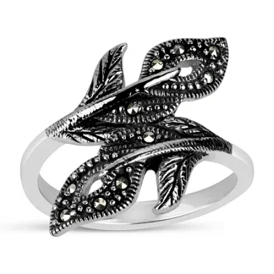 Fine Jewelry Womens Genuine Black Marcasite Sterling Silver Bypass Cocktail Ring In Transparent