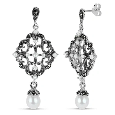 Fine Jewelry Womens Genuine Black Marcasite Sterling Silver Drop Earrings In Transparent