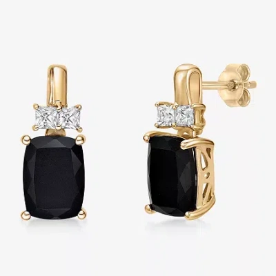 Fine Jewelry Womens Genuine Black Onyx 10k Gold Cushion Drop Earrings In Transparent