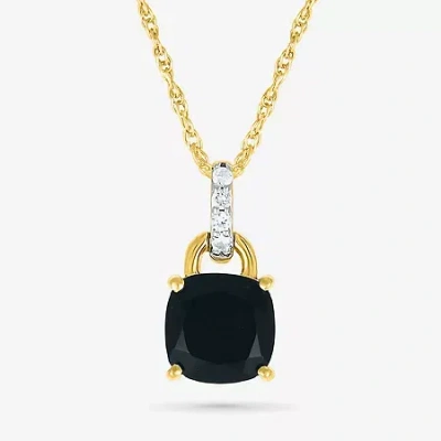 Fine Jewelry Womens Genuine Black Onyx 10k Gold Sterling Silver Cushion 18 Inch Pendant Necklace In Transparent