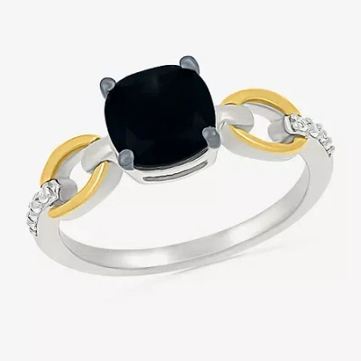 Fine Jewelry Womens Genuine Black Onyx 10k Gold Sterling Silver Cushion Cocktail Ring In Transparent