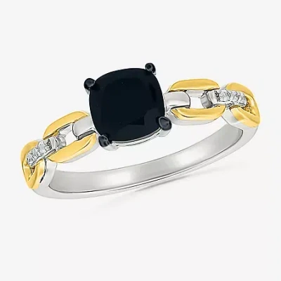 Fine Jewelry Womens Genuine Black Onyx 10k Gold Sterling Silver Cushion Cocktail Ring In Transparent