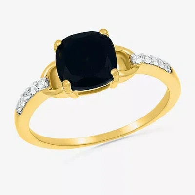 Fine Jewelry Womens Genuine Black Onyx 10k Gold Sterling Silver Cushion Side Stone Cocktail Ring In Transparent
