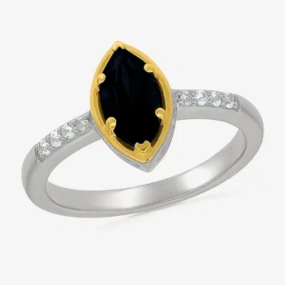 Fine Jewelry Womens Genuine Black Onyx 10k Gold Sterling Silver Marquise Side Stone Cocktail Ring In Transparent