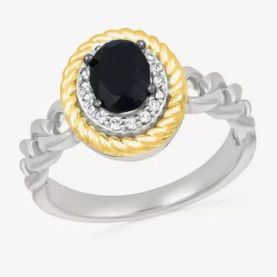 Fine Jewelry Womens Genuine Black Onyx 10k Gold Sterling Silver Oval Halo Cocktail Ring In Transparent