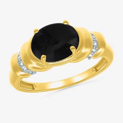 Fine Jewelry Womens Genuine Black Onyx 10k Gold Sterling Silver Oval Side Stone Cocktail Ring In Transparent
