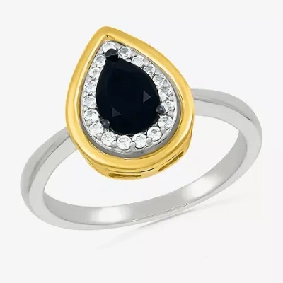 Fine Jewelry Womens Genuine Black Onyx 10k Gold Sterling Silver Pear Halo Cocktail Ring In Transparent