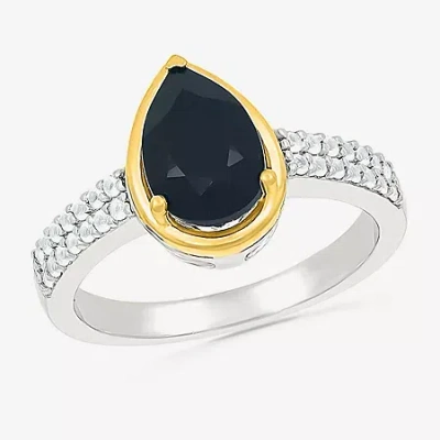 Fine Jewelry Womens Genuine Black Onyx 10k Gold Sterling Silver Pear Side Stone Cocktail Ring In Transparent