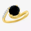 Fine Jewelry Womens Genuine Black Onyx 10k Gold Sterling Silver Round Bypass Cocktail Ring In Transparent