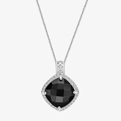 Fine Jewelry Womens Genuine Black Onyx Sterling Silver Cushion 18 Inch Pendant Necklace In Transparent