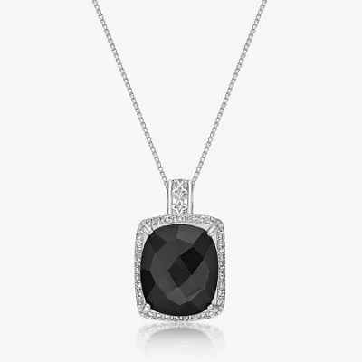 Fine Jewelry Womens Genuine Black Onyx Sterling Silver Cushion 18 Inch Pendant Necklace In Transparent