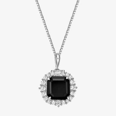 Fine Jewelry Womens Genuine Black Onyx Sterling Silver Cushion 18 Inch Pendant Necklace In Transparent