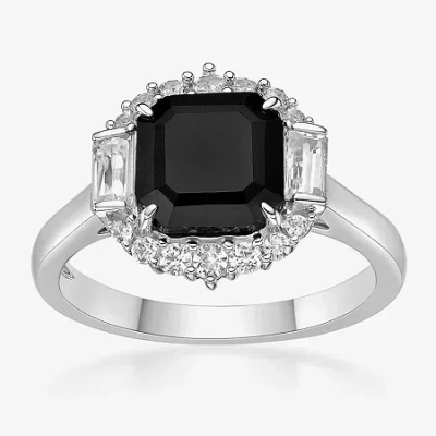 Fine Jewelry Womens Genuine Black Onyx Sterling Silver Cushion Cocktail Ring In Transparent