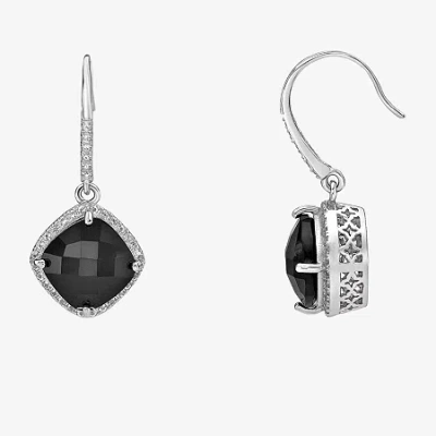 Fine Jewelry Womens Genuine Black Onyx Sterling Silver Cushion Drop Earrings In Transparent
