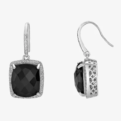 Fine Jewelry Womens Genuine Black Onyx Sterling Silver Cushion Drop Earrings In Transparent