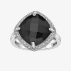 Fine Jewelry Womens Genuine Black Onyx Sterling Silver Cushion Halo Cocktail Ring In Transparent
