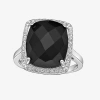 Fine Jewelry Womens Genuine Black Onyx Sterling Silver Cushion Halo Cocktail Ring In Transparent
