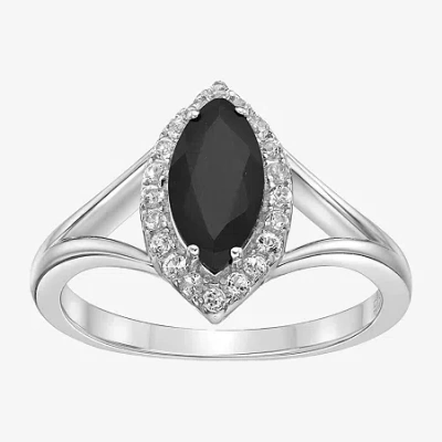 Fine Jewelry Womens Genuine Black Onyx Sterling Silver Halo Cocktail Ring In Transparent