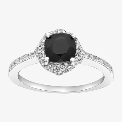 Fine Jewelry Womens Genuine Black Onyx Sterling Silver Halo Cocktail Ring In Transparent