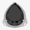 Fine Jewelry Womens Genuine Black Onyx Sterling Silver Pear Halo Cocktail Ring In Transparent